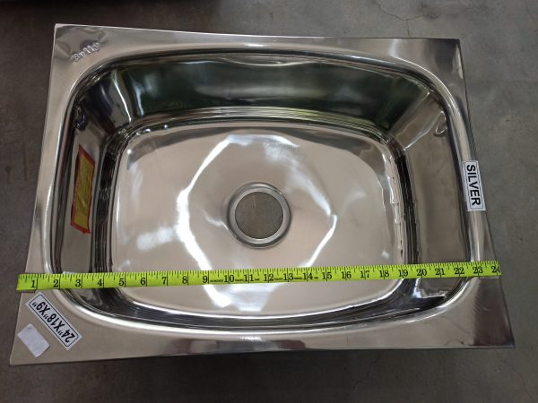 batharrow.com SILVER [24"X18"X9"] 2.5 kgs Machine Made Single Bowl Kitchen Sink SS-202 by BELLY